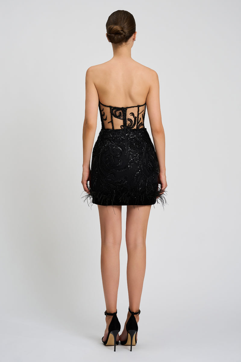 Rochie de cocktail din broderie cu aplicatii cusute manual de origine italiana si catifea CA1421