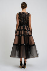 Rochie de cocktail din benzi de paiete si broderie cu aplicatii cusute manual CA1401