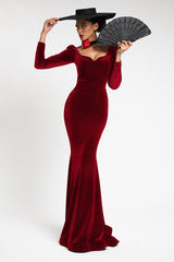 Rochie de seara cu maneca lunga confectionata din catifea Rosalinda CA117