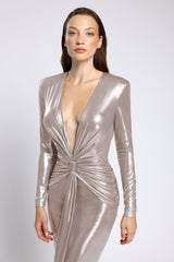 Rochie de seara din lycra metalic cu maneci lungi Liora CA165