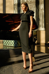 Rochie cocktail din catifea si stretch crepe CA1316