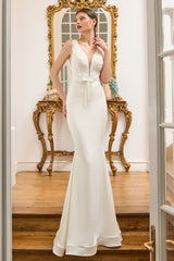 Rochie lunga tip sirena, cu trena, confectionata din stretch-crepe CA1340