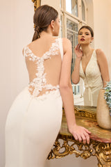 Rochie lunga tip sirena, cu trena, confectionata din stretch-crepe CA1340