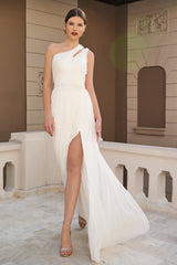 Rochie lunga realizata din tul din matase pura cu dantela Chantilly franceza CA1343