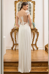 Rochie lunga din tulle din matase pură, cu broderie cu aplicatii cusute manual CA1346