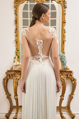 Rochie lunga din tulle din matase pură, cu broderie cu aplicatii cusute manual CA1346