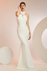 Rochie lunga tip sirena, cu trena, confectionata din stretch-crepe CA1377