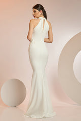 Rochie lunga tip sirena, cu trena, confectionata din stretch-crepe CA1377