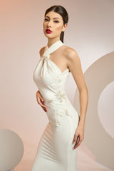 Rochie lunga tip sirena, cu trena, confectionata din stretch-crepe CA1377