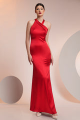 Rochie lunga sirena din satin cu trena CA1395