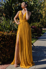 Rochie lunga de seara din sifon de matase pura cu efect metalic CA1400