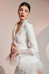 Sacou cu peplum din stretch-crepe si dantela Chantilly CA1408