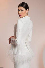Sacou cu peplum din stretch-crepe si dantela Chantilly CA1408