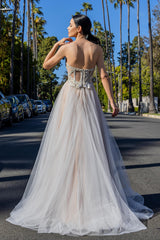 Rochie de seara din tul si broderie cu aplicatii CA1420