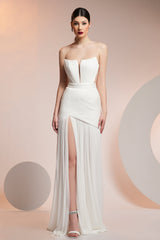 Rochie de seara lunga din fronseuri din matase si slit frontal Ivanka CA582