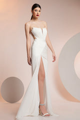 Rochie de seara lunga din fronseuri din matase si slit frontal Ivanka CA582