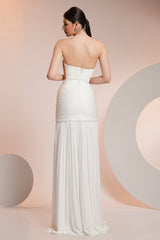 Rochie de seara lunga din fronseuri din matase si slit frontal Ivanka CA582
