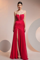 Rochie de seara lunga din fronseuri din matase si slit frontal Ivanka CA582