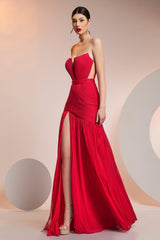 Rochie de seara lunga din fronseuri din matase si slit frontal Ivanka CA582