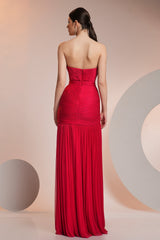 Rochie de seara lunga din fronseuri din matase si slit frontal Ivanka CA582