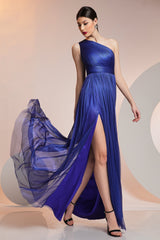 Rochie de seara lunga din fronseuri din matase si slit CA731