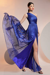 Rochie de seara lunga din fronseuri din matase si slit CA731