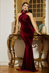 Rochie lunga tip sirena, cu trena, confectionata din catifea CA1392